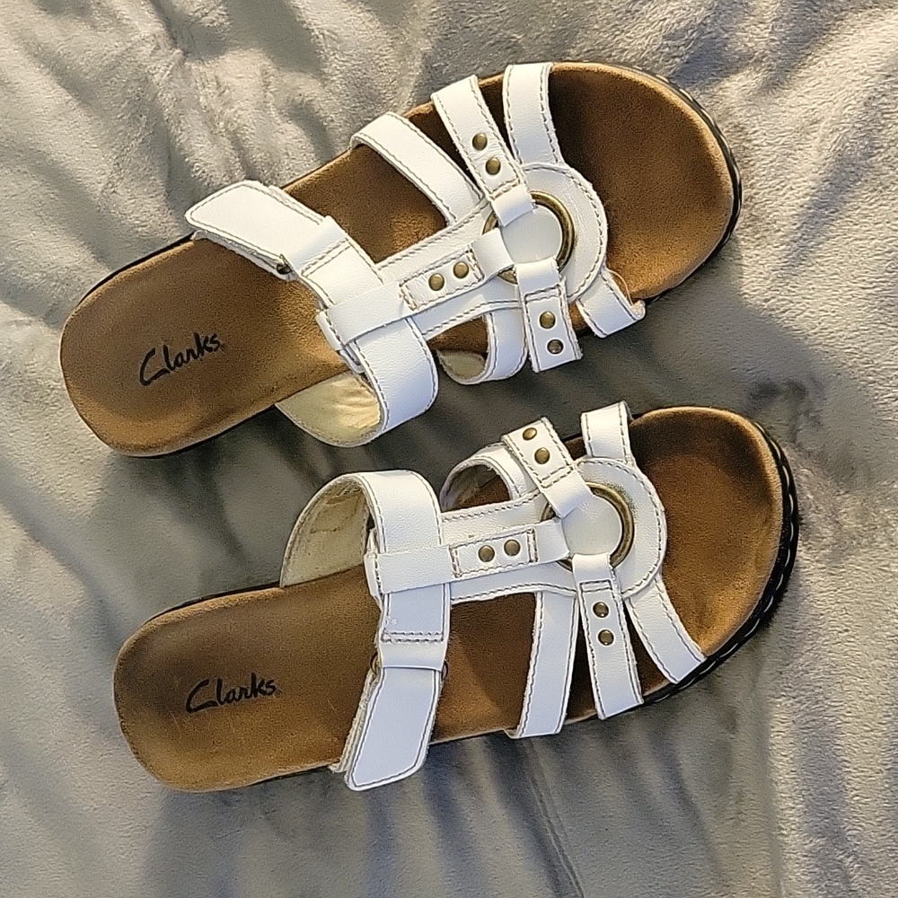 White Clarks Sandals